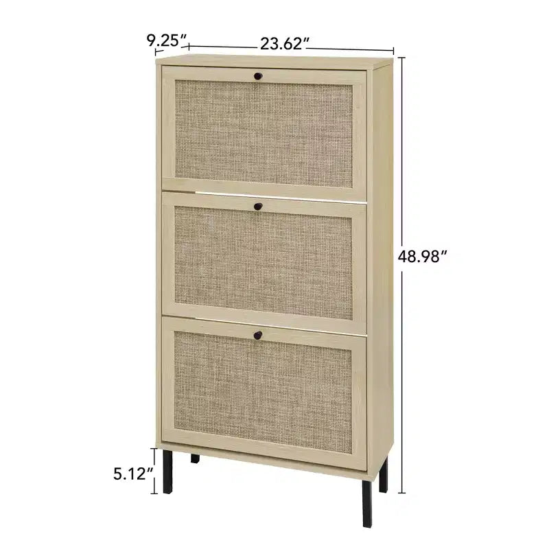 Scarpiera 3 ante in rattan, mobile scarpiera indipendente moderno