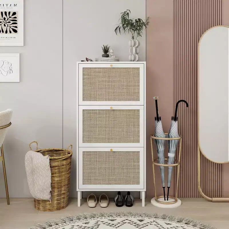 Scarpiera 3 ante in rattan, mobile scarpiera indipendente moderno