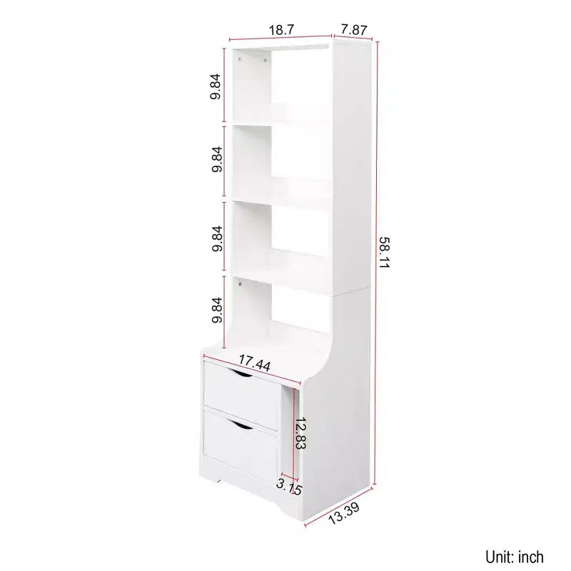 Comodini con libreria, cassettiera con 2 cassetti contenitori per camera da letto