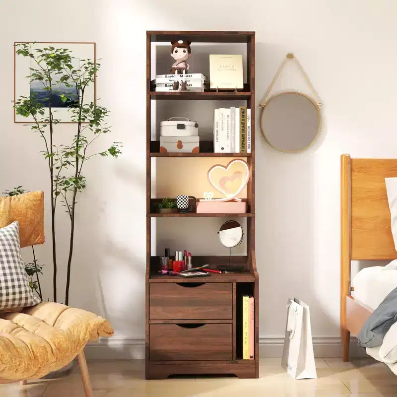 Comodini con libreria, cassettiera con 2 cassetti contenitori per camera da letto