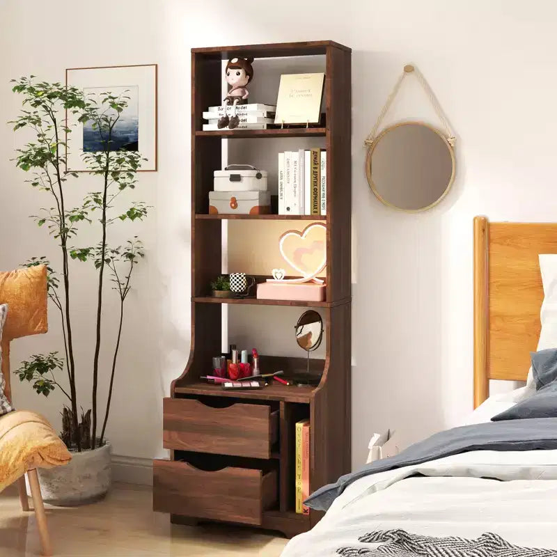 Comodini con libreria, cassettiera con 2 cassetti contenitori per camera da letto