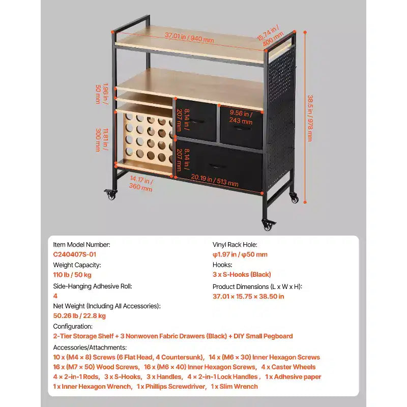 Carrello artigianale con rotelle e tavolo portaoggetti, compatibile con macchine Cricut, postazione di lavoro per l'organizzazione artigianale, nero