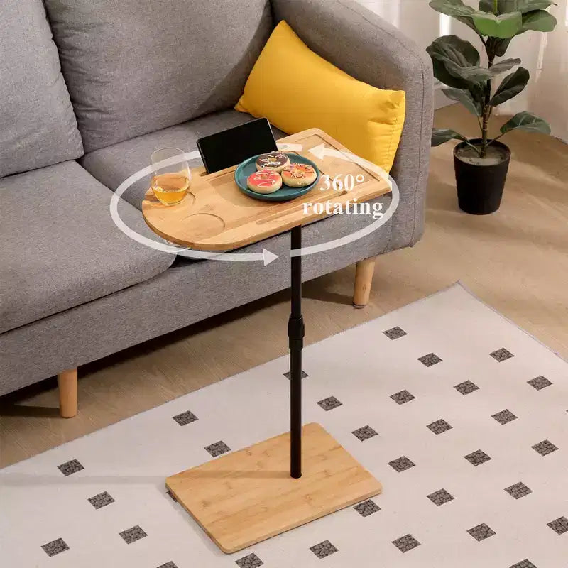 Tavolini da vassoio in bambù, tavolino laterale regolabile in altezza per divano, tavolini ovali in metallo a forma di C con fessure per soggiorno e camera da letto, montaggio semplice, naturale