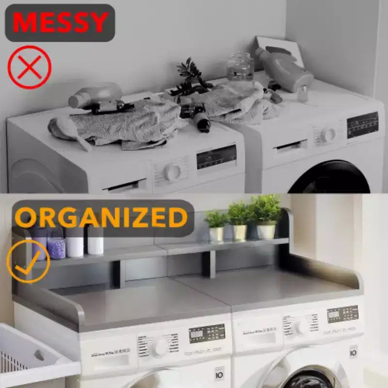 Ripiano superiore per lavatrice e asciugatrice, mensola in legno per lavanderia, organizer a doppio strato profondo per asciugatrice, cesto portabiancheria e contenitori