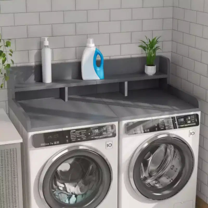 Ripiano superiore per lavatrice e asciugatrice, mensola in legno per lavanderia, organizer a doppio strato profondo per asciugatrice, cesto portabiancheria e contenitori