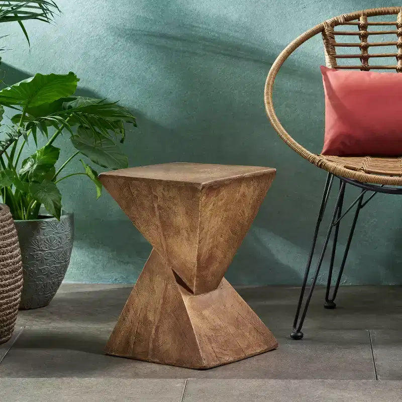 1 Tavolino Sculptural Hourglass, Tavolino Artigianale Effetto Legno per Salotto, Patio