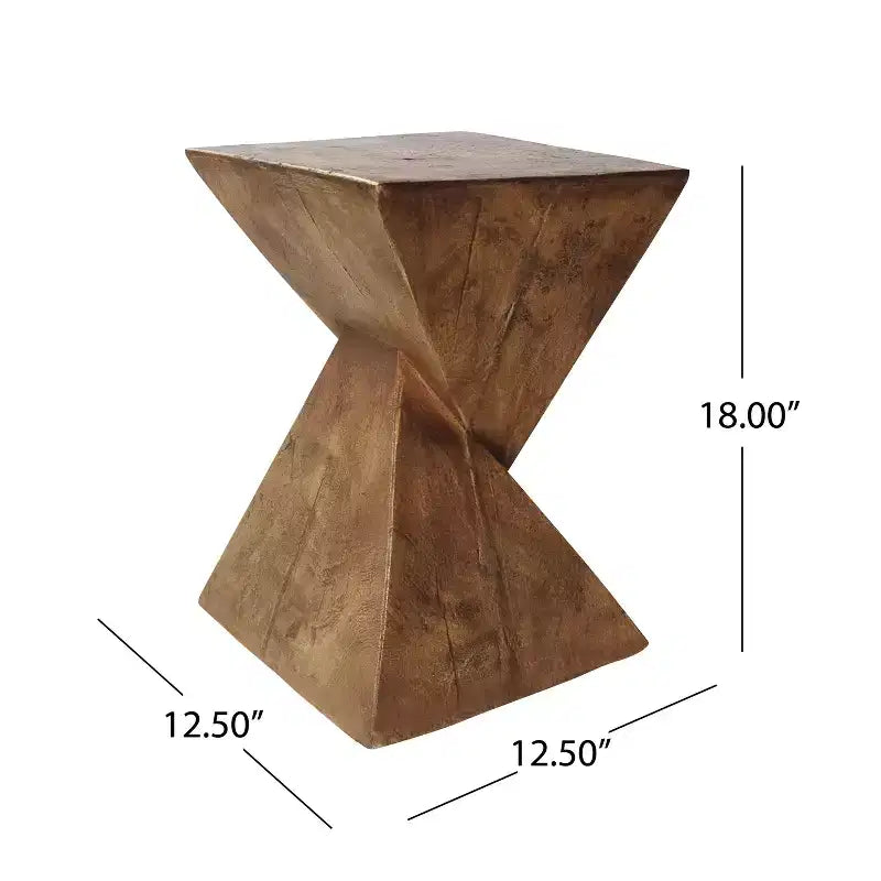 1 Tavolino Sculptural Hourglass, Tavolino Artigianale Effetto Legno per Salotto, Patio
