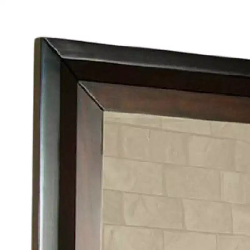Specchio per cassettiera, 38 pollici, legno massello marrone noce scuro e nero