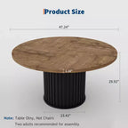 Tavolo da pranzo rotondo da 47", 4-6 posti, stile rustico con robusta base a piedistallo in metallo ondulato per cucina o sala da pranzo