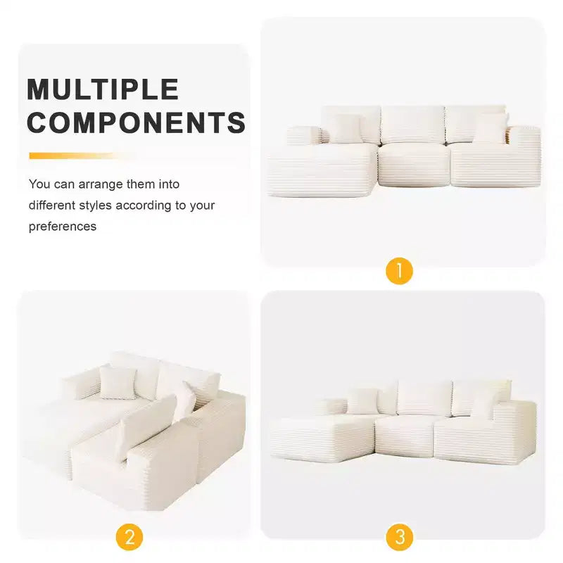 Divano componibile con chaise longue a L, divano moderno imbottito Cloud con cuscini decorativi per soggiorno e camera da letto