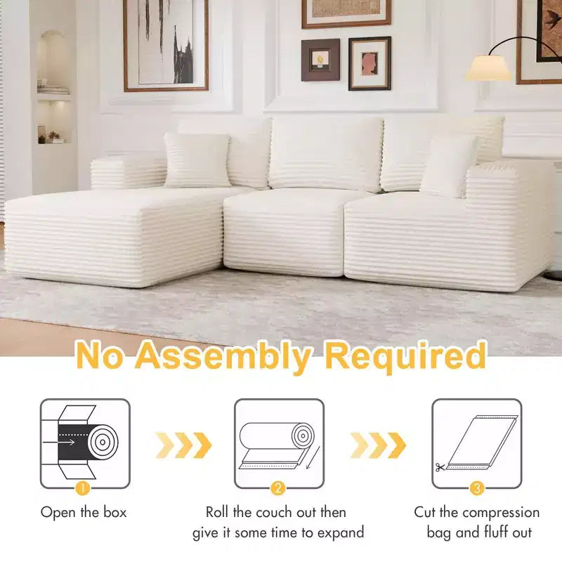 Divano componibile con chaise longue a L, divano moderno imbottito Cloud con cuscini decorativi per soggiorno e camera da letto