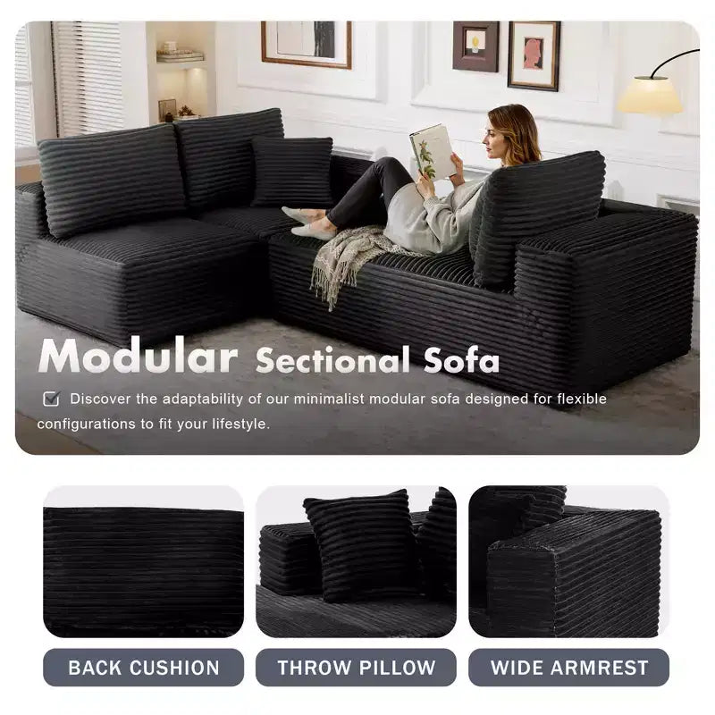 Divano componibile con chaise longue a L, divano moderno imbottito Cloud con cuscini decorativi per soggiorno e camera da letto