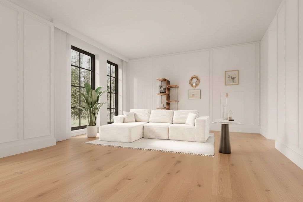 Divano componibile con chaise longue a L, divano moderno imbottito Cloud con cuscini decorativi per soggiorno e camera da letto