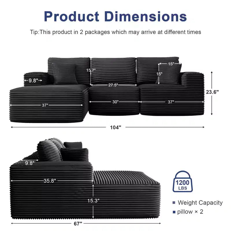 Divano componibile con chaise longue a L, divano moderno imbottito Cloud con cuscini decorativi per soggiorno e camera da letto