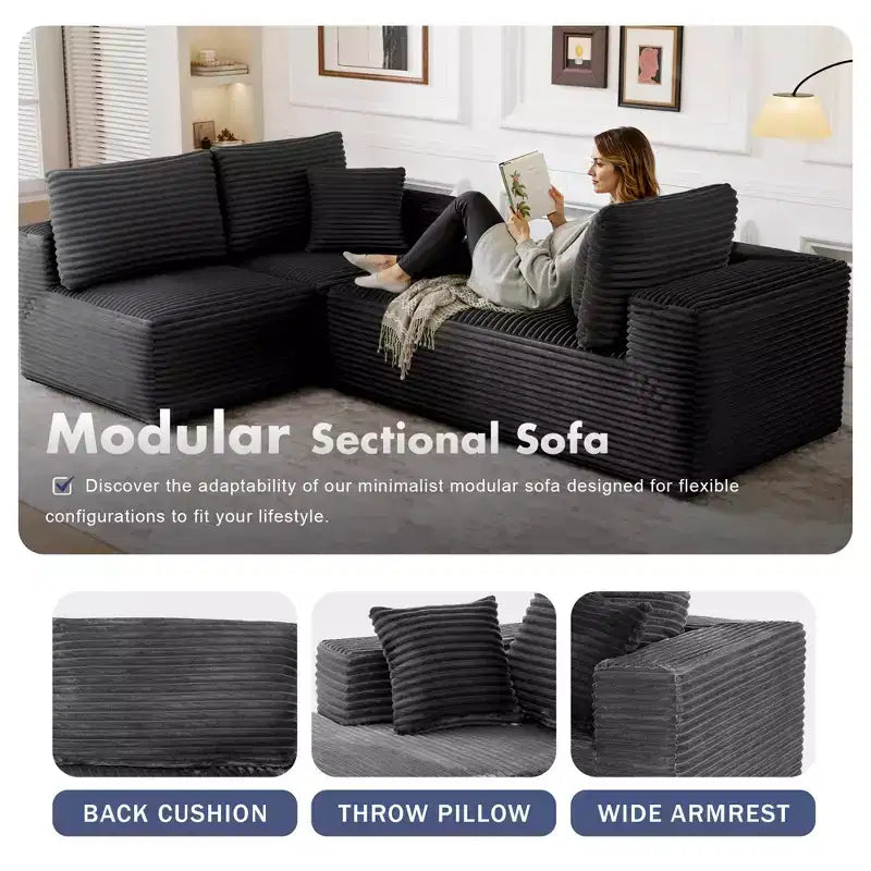 Divano componibile con chaise longue a L, divano moderno imbottito Cloud con cuscini decorativi per soggiorno e camera da letto
