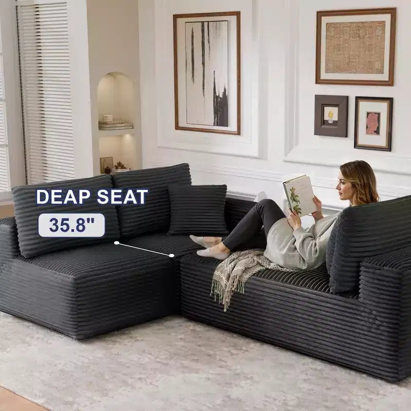 Divano componibile con chaise longue a L, divano moderno imbottito Cloud con cuscini decorativi per soggiorno e camera da letto