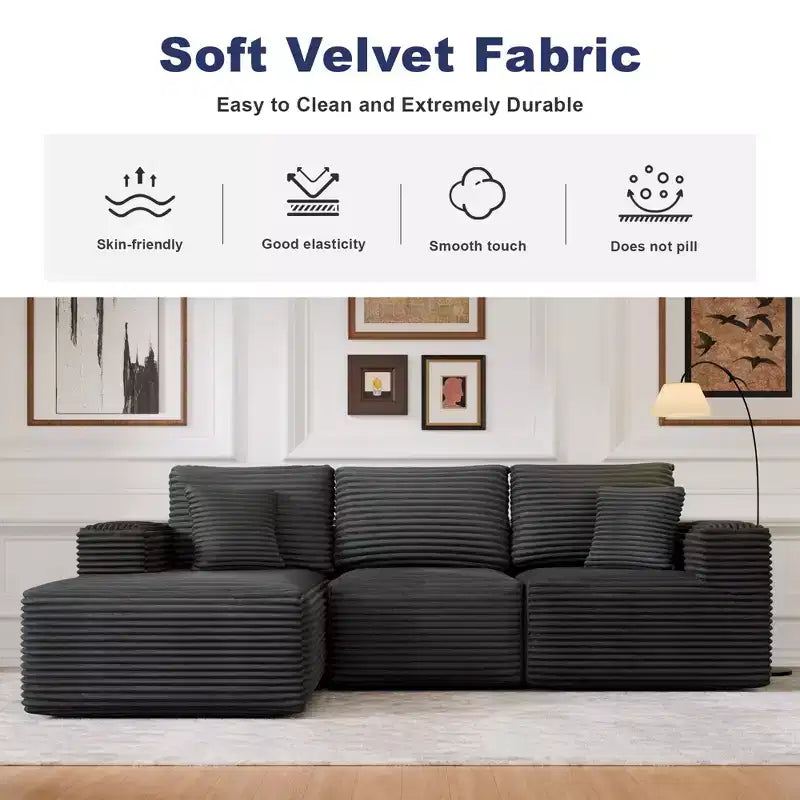 Divano componibile con chaise longue a L, divano moderno imbottito Cloud con cuscini decorativi per soggiorno e camera da letto