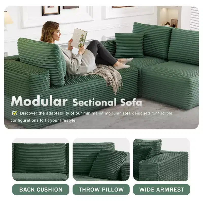 Divano componibile con chaise longue a L, divano moderno imbottito Cloud con cuscini decorativi per soggiorno e camera da letto
