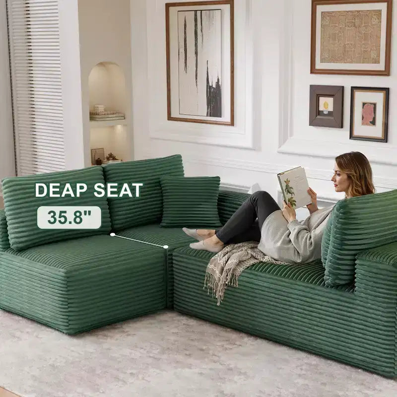 Divano componibile con chaise longue a L, divano moderno imbottito Cloud con cuscini decorativi per soggiorno e camera da letto