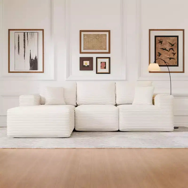 Divano componibile con chaise longue a L, divano moderno imbottito Cloud con cuscini decorativi per soggiorno e camera da letto