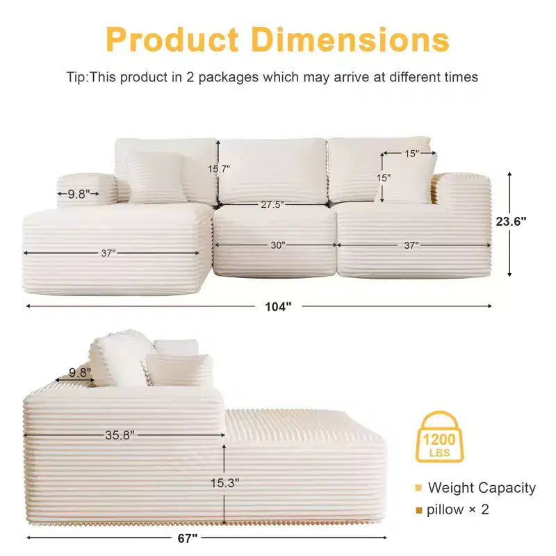 Divano componibile con chaise longue a L, divano moderno imbottito Cloud con cuscini decorativi per soggiorno e camera da letto