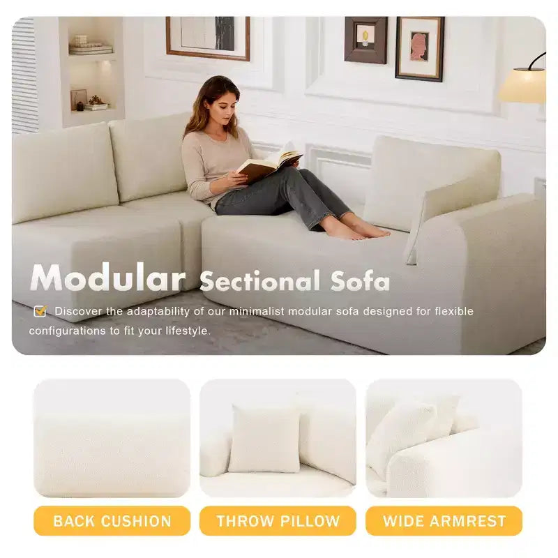 Divano componibile con chaise longue a L, divano moderno imbottito Cloud con cuscini decorativi per soggiorno e camera da letto