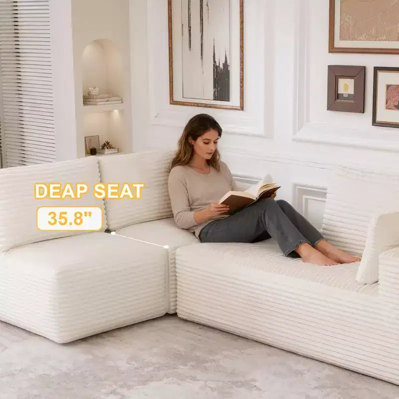 Divano componibile con chaise longue a L, divano moderno imbottito Cloud con cuscini decorativi per soggiorno e camera da letto