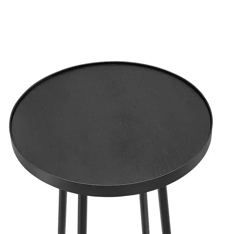 Tavolino d'appoggio rotondo in metallo e legno per soggiorno, nero moderno