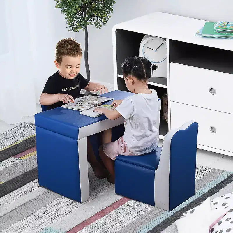 Divano per bambini 2 in 1 - Set tavolo e sedie multi-funzione per bambini, 2 posti, divanetto con contenitore, morbido e robusto