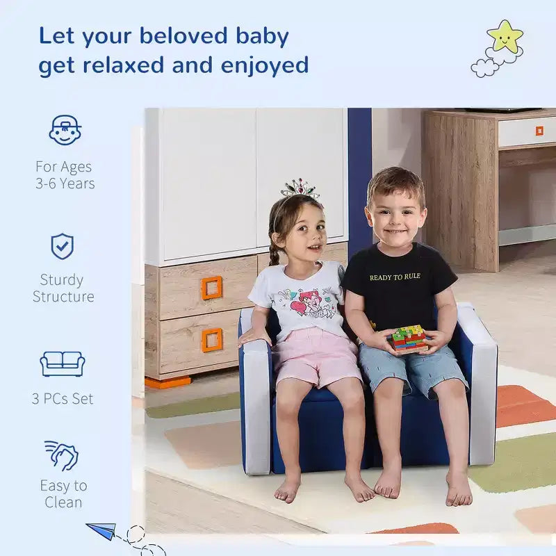Divano per bambini 2 in 1 - Set tavolo e sedie multi-funzione per bambini, 2 posti, divanetto con contenitore, morbido e robusto