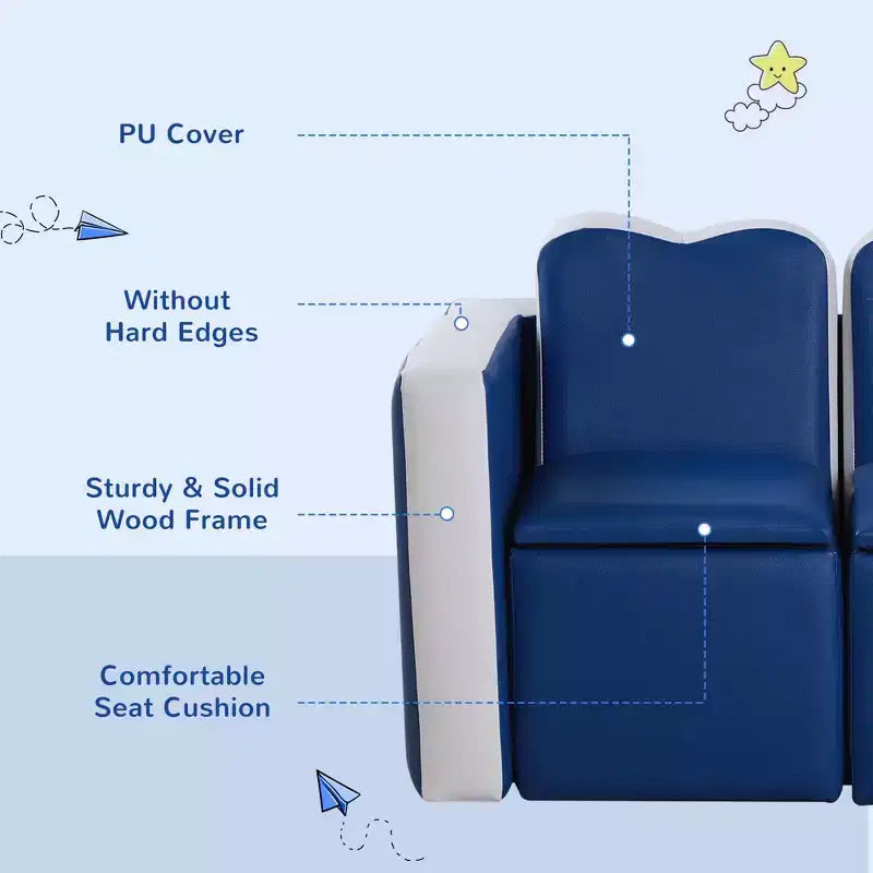 Divano per bambini 2 in 1 - Set tavolo e sedie multi-funzione per bambini, 2 posti, divanetto con contenitore, morbido e robusto