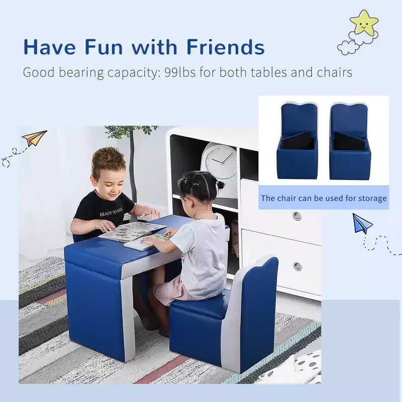 Divano per bambini 2 in 1 - Set tavolo e sedie multi-funzione per bambini, 2 posti, divanetto con contenitore, morbido e robusto