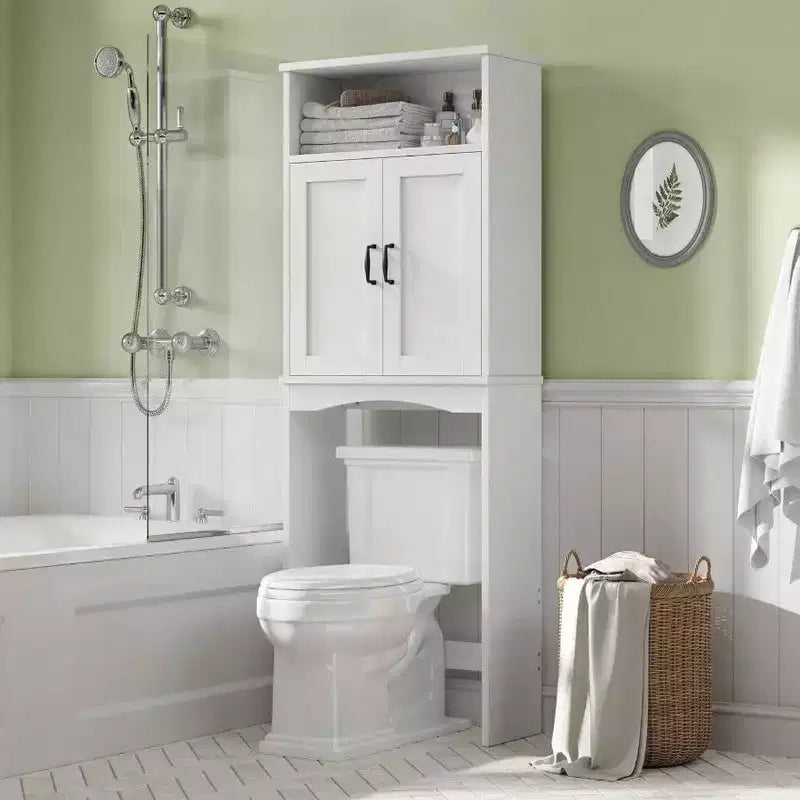 Mobiletto salvaspazio da bagno sopra il WC, organizer bianco con ripiano regolabile e doppie ante