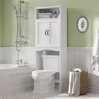 Mobiletto salvaspazio da bagno sopra il WC, organizer bianco con ripiano regolabile e doppie ante