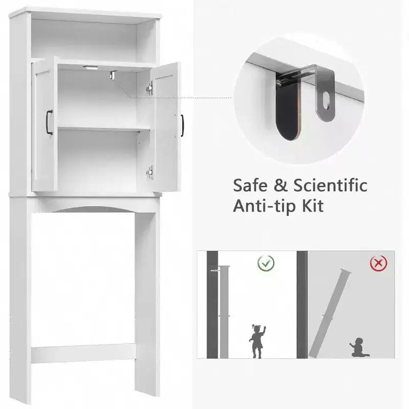 Mobiletto salvaspazio da bagno sopra il WC, organizer bianco con ripiano regolabile e doppie ante