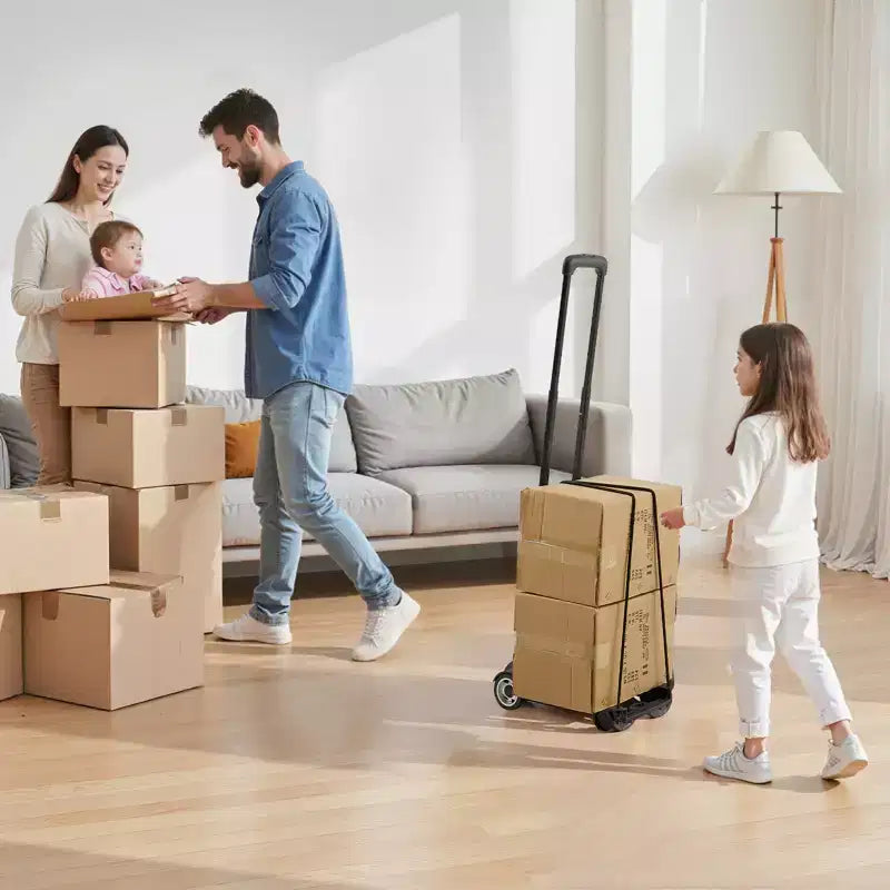 Carrello Pieghevole, Capacità di Carico 50 kg, Carrello Portabagagli Pieghevole con 2 Ruote e 1 Corda Elastica, Carrello Piattaforma Utility, Nero