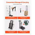 Carrello Pieghevole, Capacità di Carico 50 kg, Carrello Portabagagli Pieghevole con 2 Ruote e 1 Corda Elastica, Carrello Piattaforma Utility, Nero