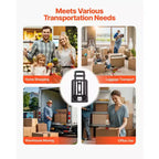 Carrello Pieghevole, Capacità di Carico 50 kg, Carrello Portabagagli Pieghevole con 2 Ruote e 1 Corda Elastica, Carrello Piattaforma Utility, Nero