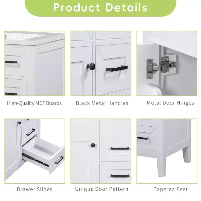 Base per mobile bagno a 30" senza lavello, con cassetti in MDF, telaio solido, colore verde
