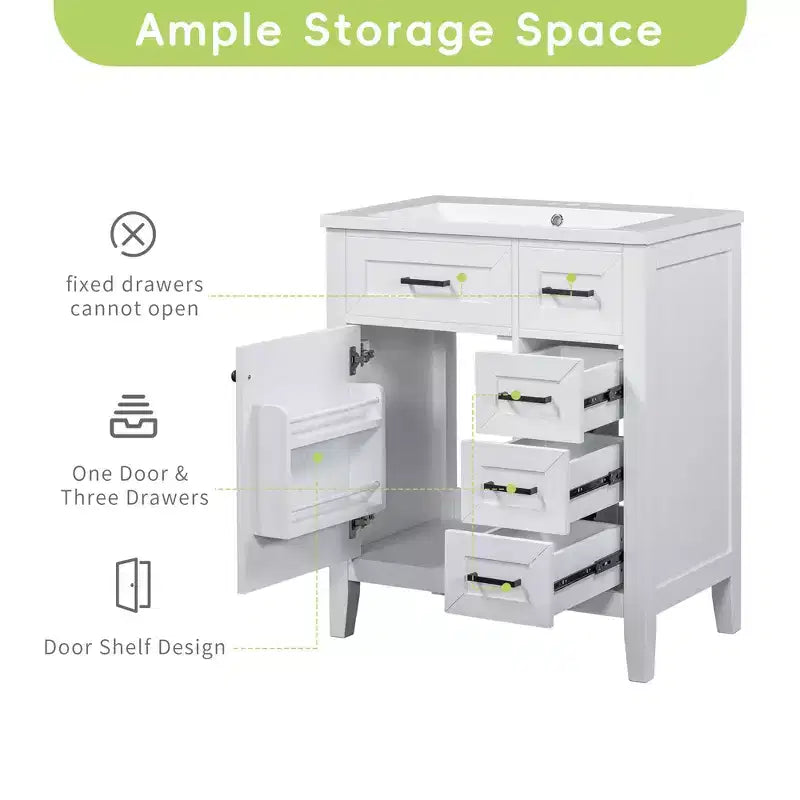 Base per mobile bagno a 30" senza lavello, con cassetti in MDF, telaio solido, colore verde