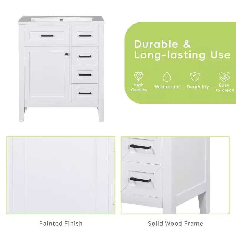 Base per mobile bagno a 30" senza lavello, con cassetti in MDF, telaio solido, colore verde