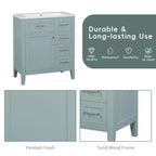 Base per mobile bagno a 30" senza lavello, con cassetti in MDF, telaio solido, colore verde