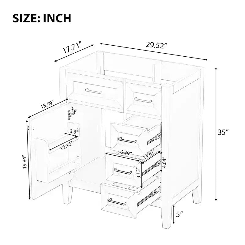 Base per mobile bagno a 30" senza lavello, con cassetti in MDF, telaio solido, colore verde