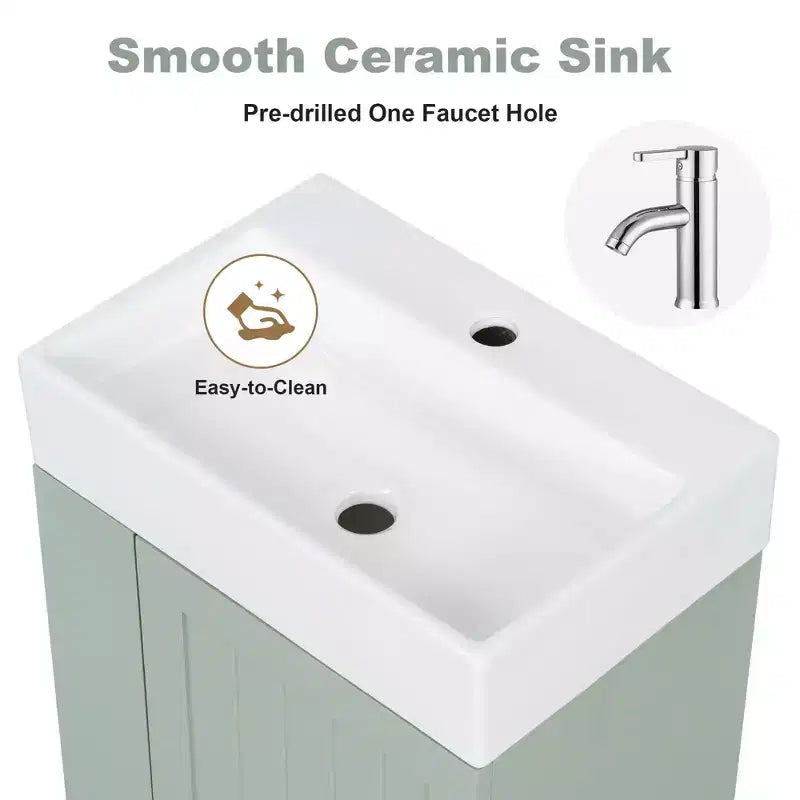 Mobile bagno 20 in ceramica per lavabo, cassetto portaoggetti in MDF, mensola laterale, maniglia dorata, piccolo bagno