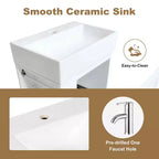 Mobile bagno 20 in ceramica per lavabo, cassetto portaoggetti in MDF, mensola laterale, maniglia dorata, piccolo bagno