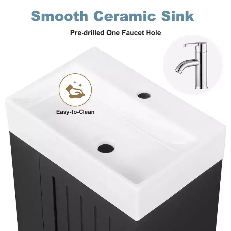 Mobile bagno 20 in ceramica per lavabo, cassetto portaoggetti in MDF, mensola laterale, maniglia dorata, piccolo bagno