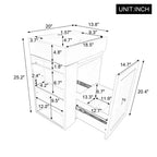 Mobile bagno 20 in ceramica per lavabo, cassetto portaoggetti in MDF, mensola laterale, maniglia dorata, piccolo bagno
