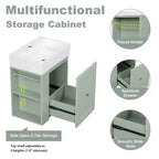 Mobile bagno 20 in ceramica per lavabo, cassetto portaoggetti in MDF, mensola laterale, maniglia dorata, piccolo bagno