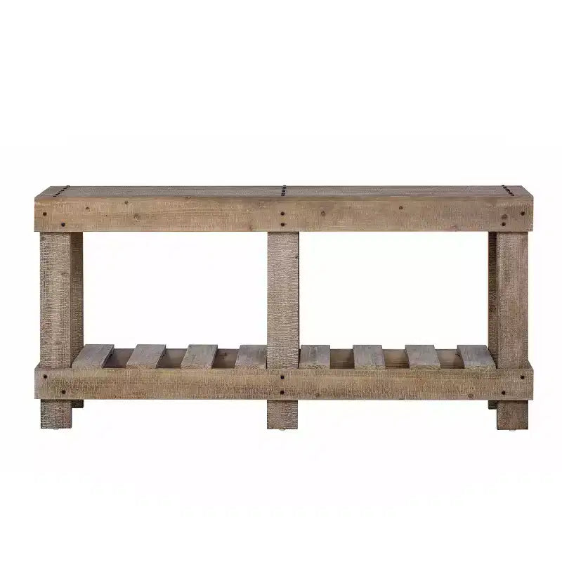 62.9 Consolle per ingresso rustico con ripiano portaoggetti, tavolo da corridoio in legno massello di abete con dettagli in rivetti metallici per soggiorno