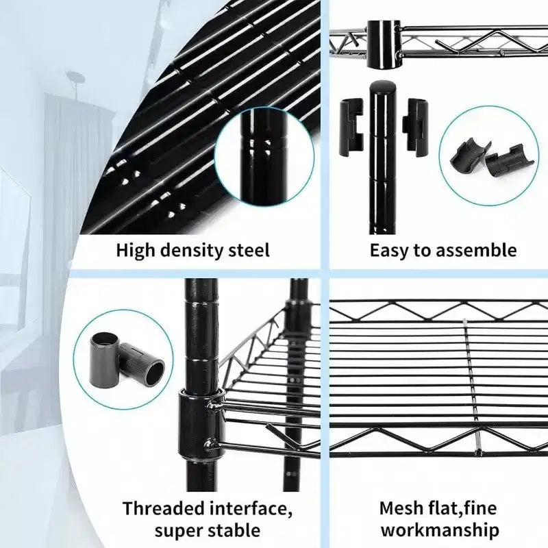 6 - Scaffale a filo a ripiani regolabile in metallo per lavanderia bagno cucina dispensa armadio nero 16,6L x 11,4W x 64,6H